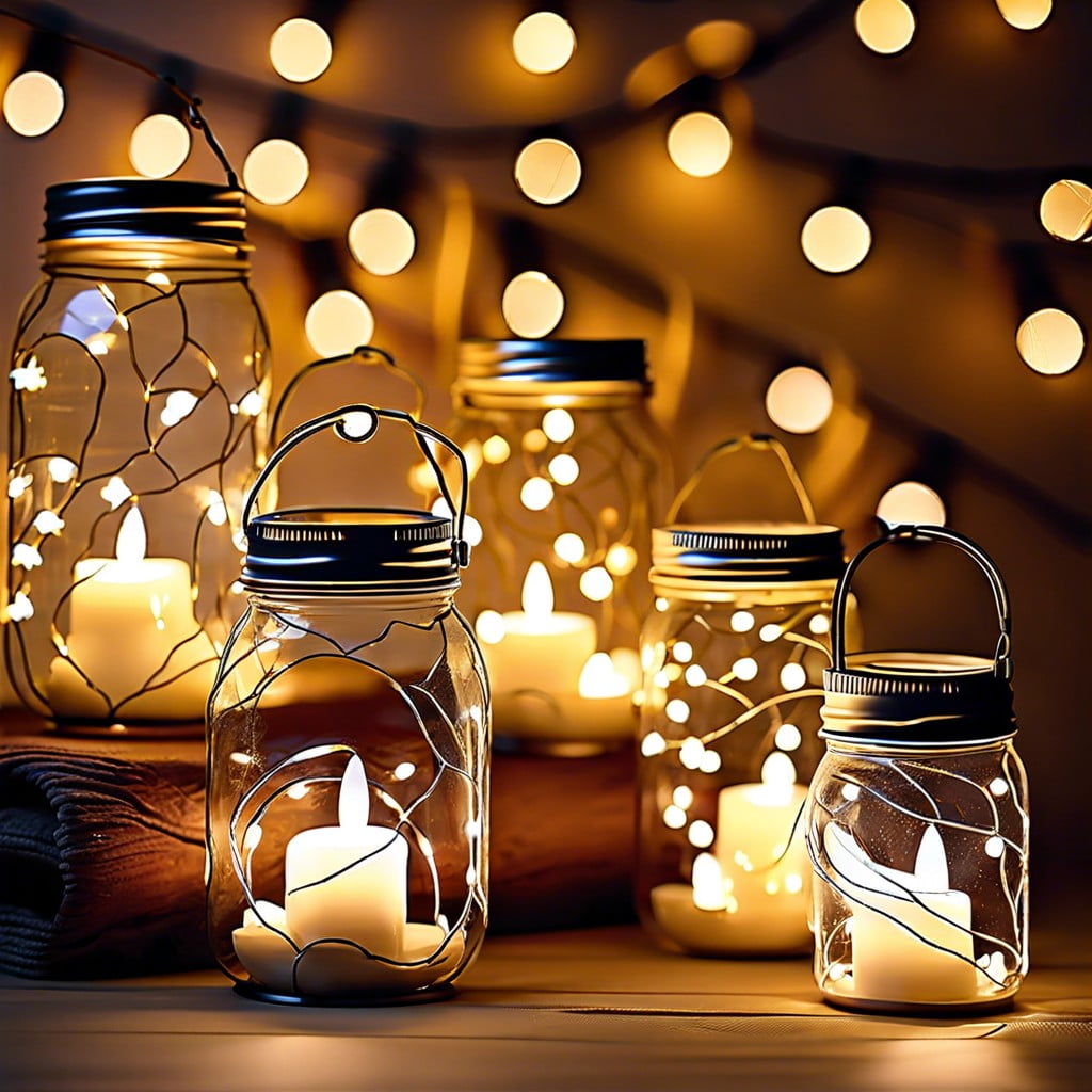 mason jar lanterns with fairy lights