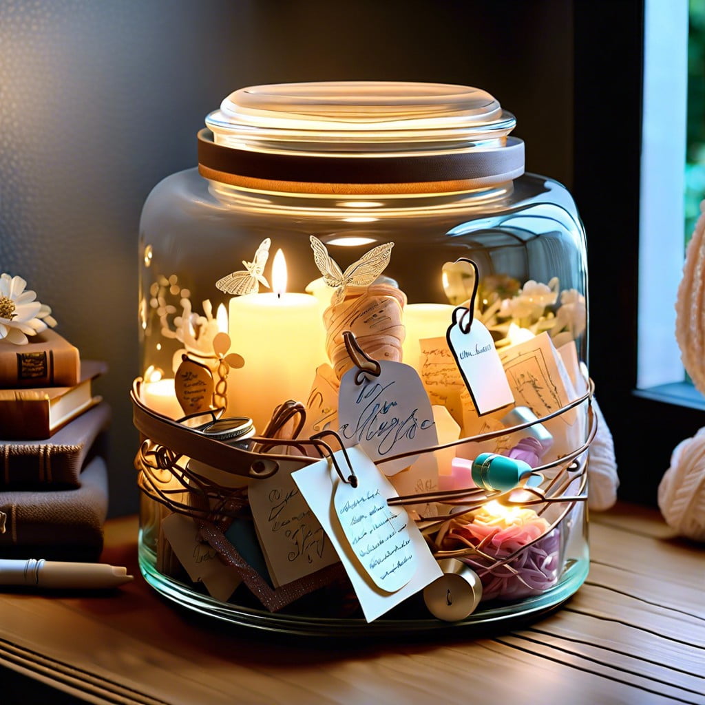 memory jar filled with notes and favorite small items