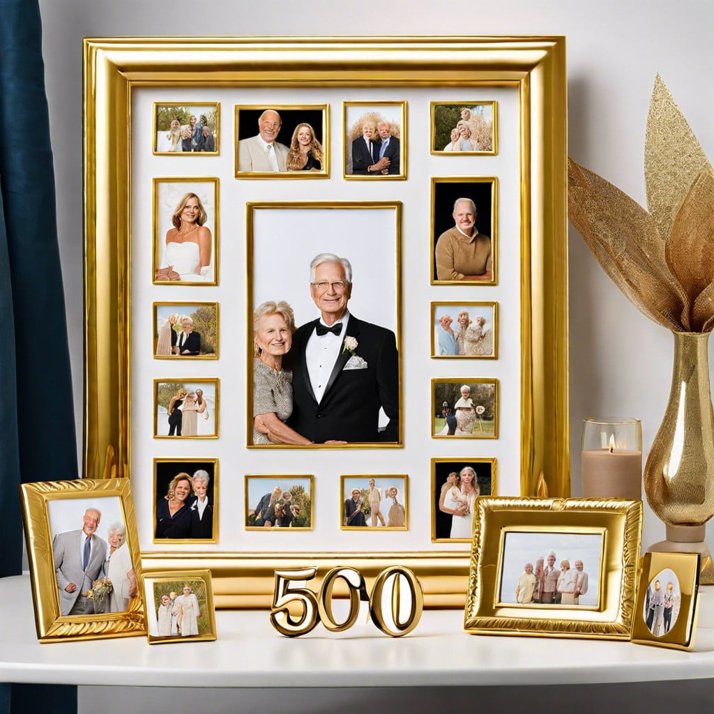 memory lane photo displays in elegant gold frames