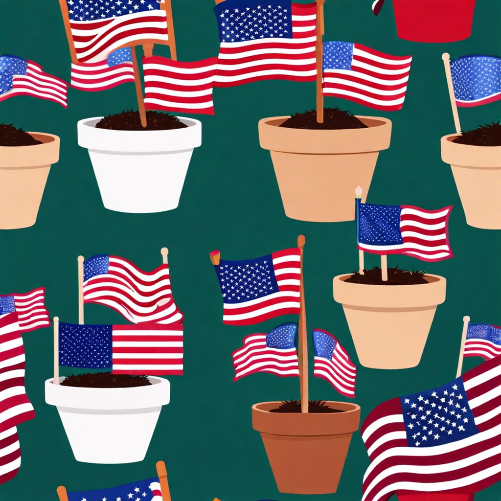 mini american flags in flower pots