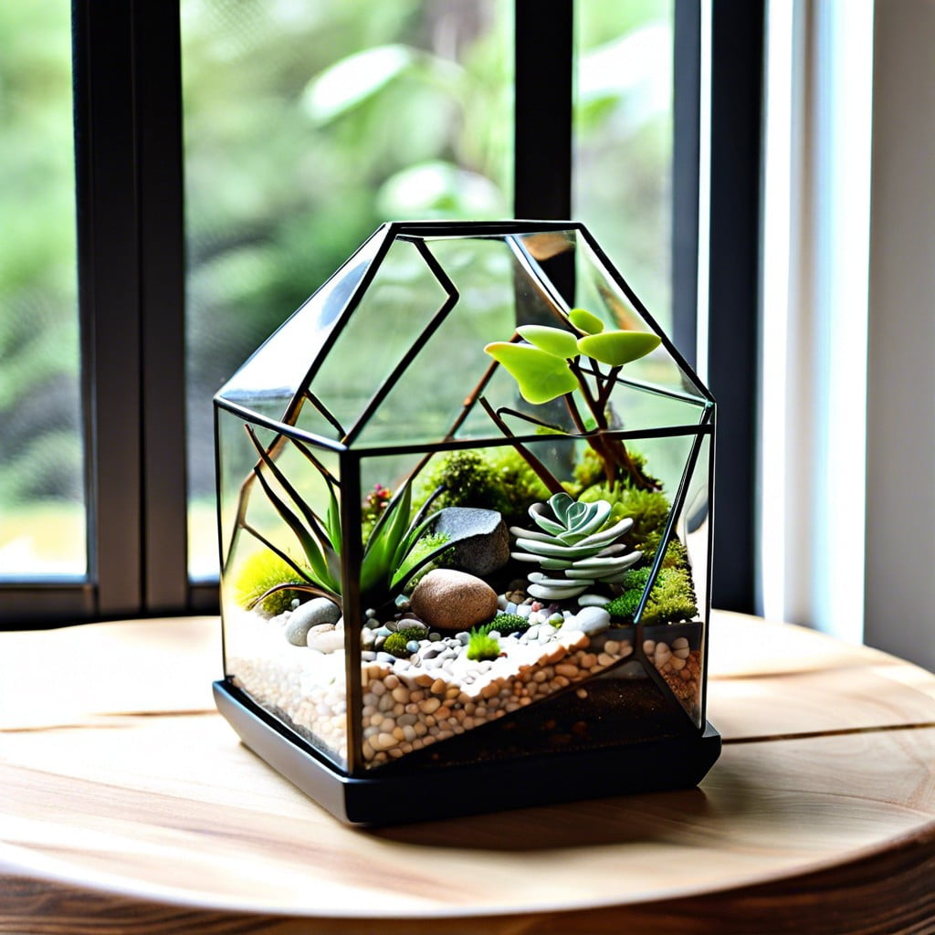 miniature terrariums in geometric containers