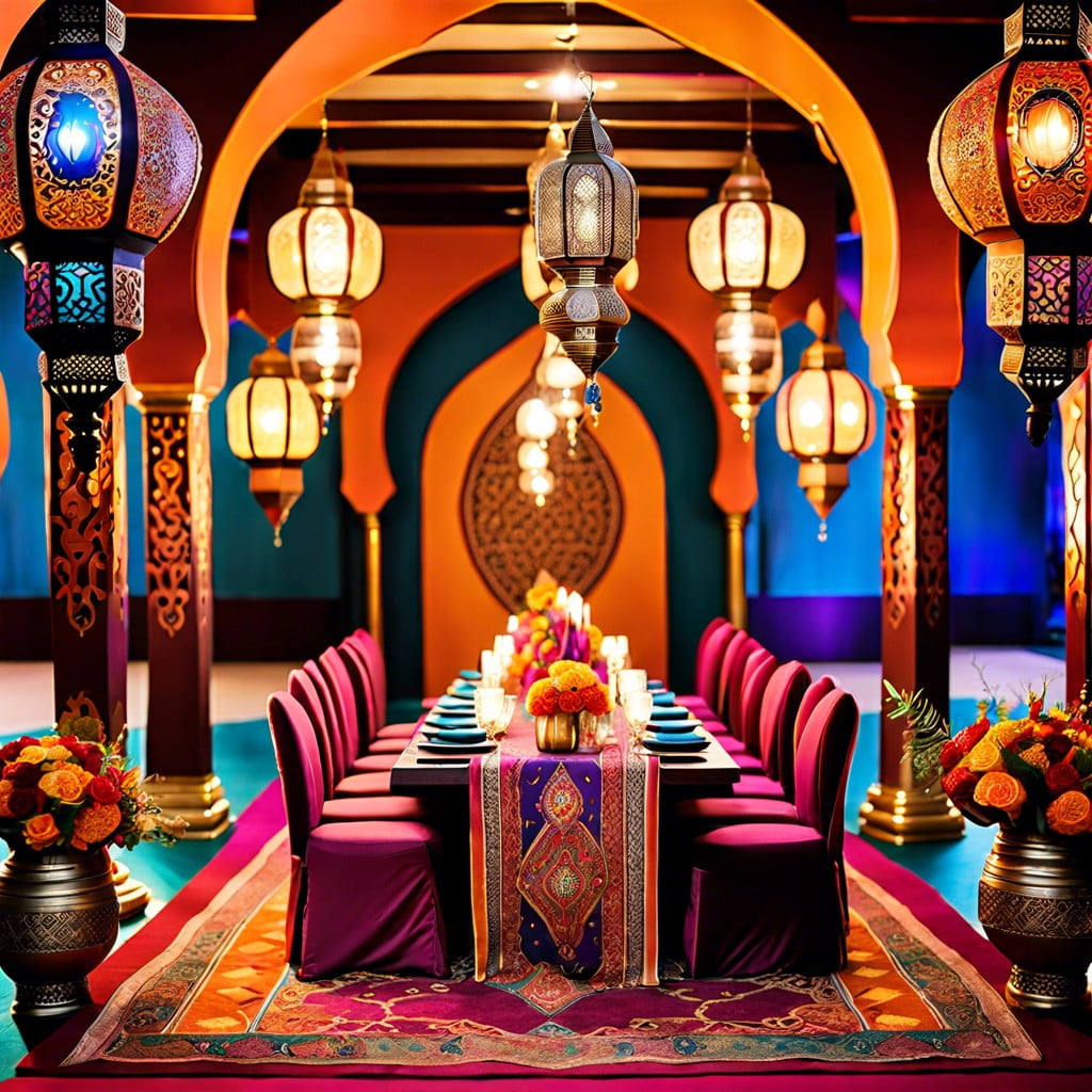 moroccan fantasy rich colors lanterns and ornate carpets