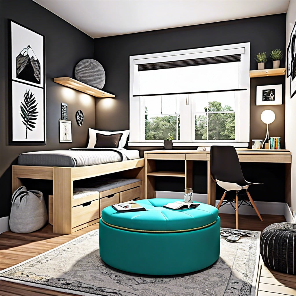 multifunctional furniture like ottomans with storage