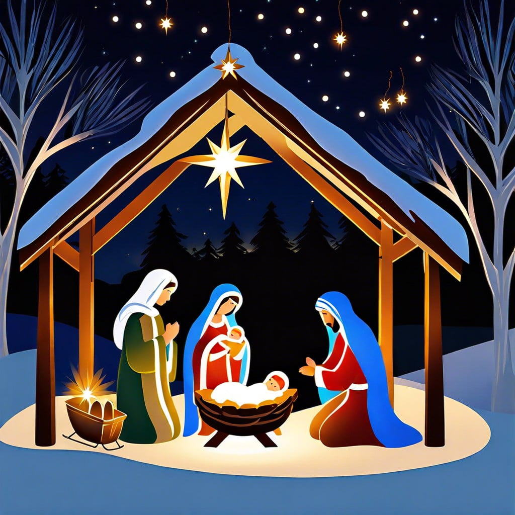 nativity scene with handcrafted figures