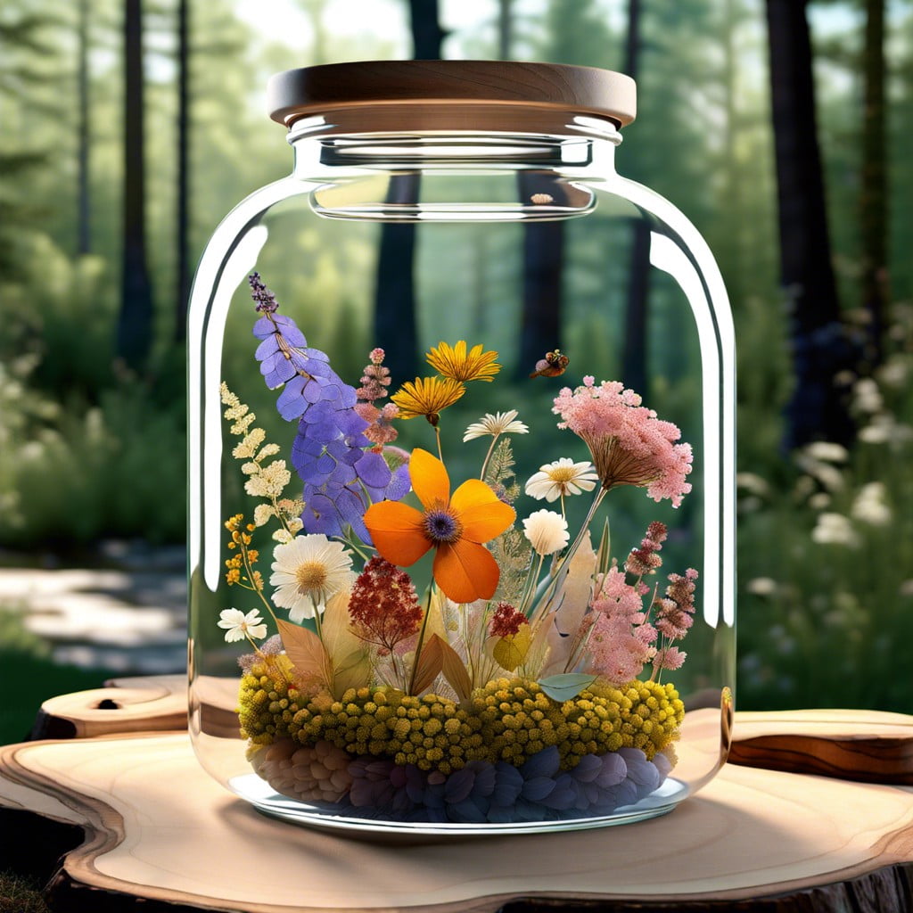 nature inspired jars with pressed flowers