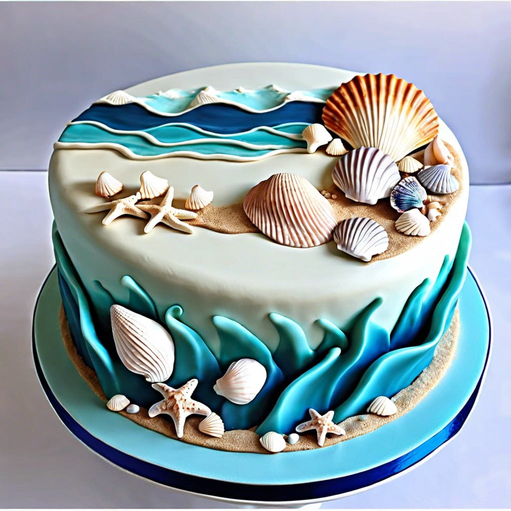 ocean waves with fondant seashells
