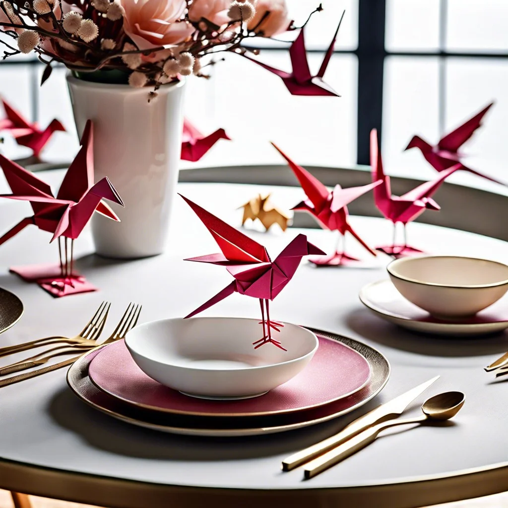 origami paper birds scattered across the table