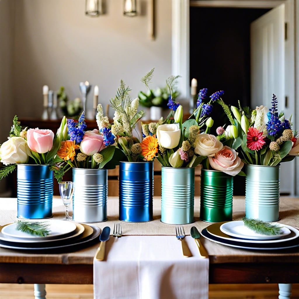 painted tin cans as vases