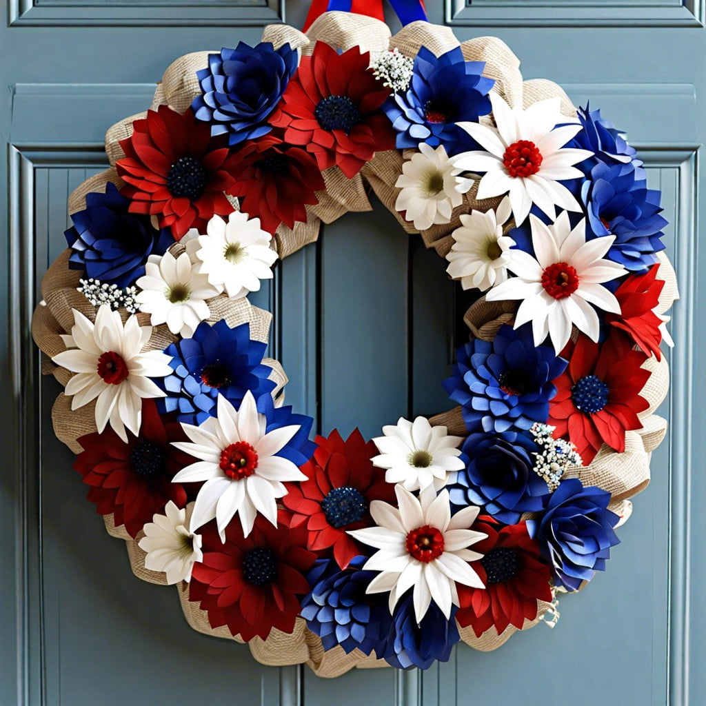 patriotic wreaths with red white and blue flowers