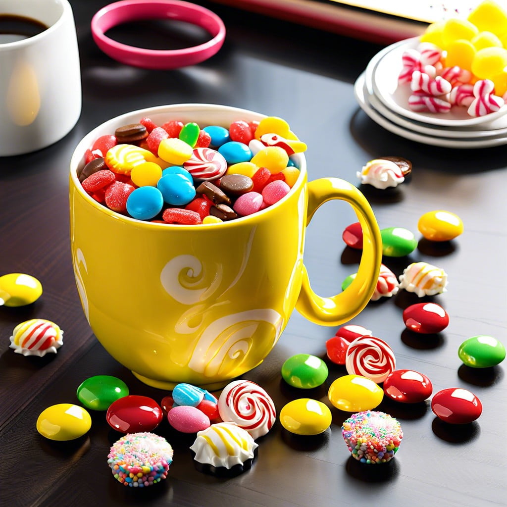 personalized coffee mug filled with candies