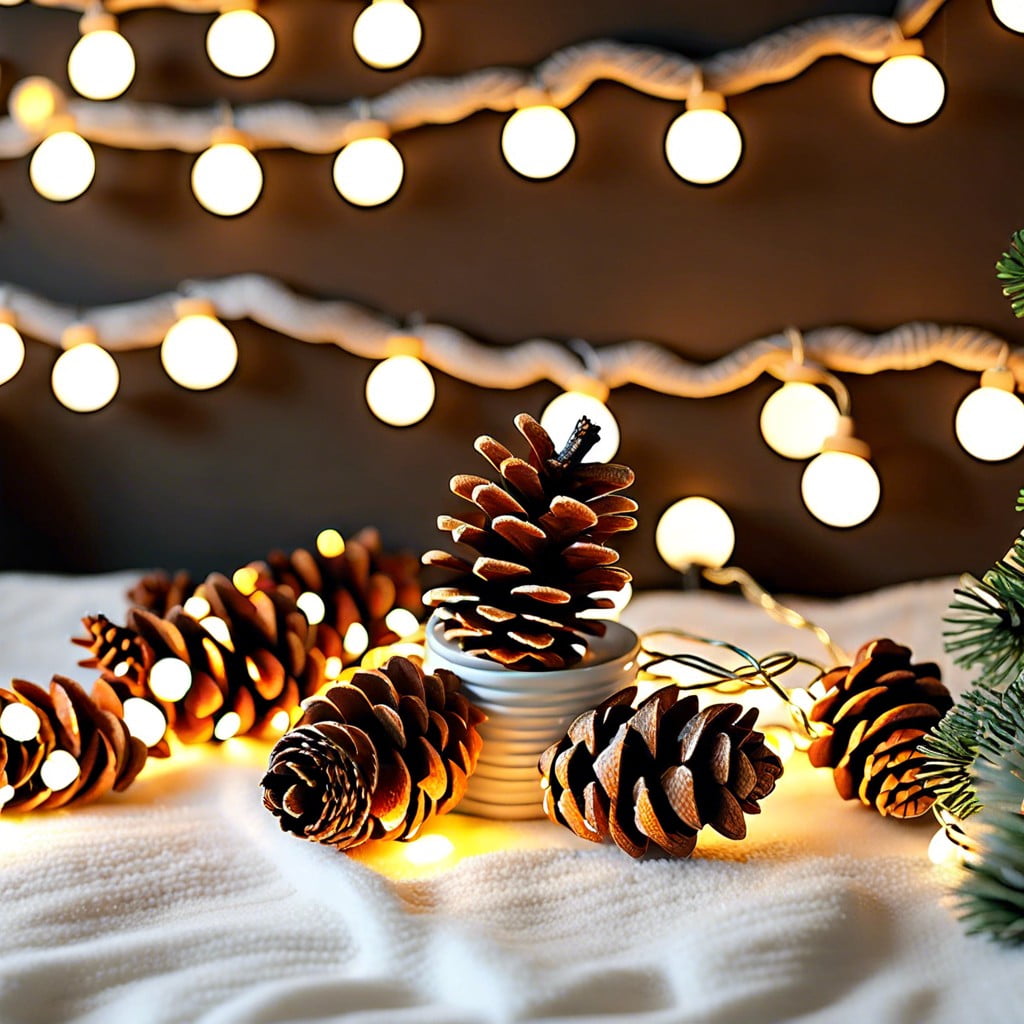 pinecone garland with fairy lights