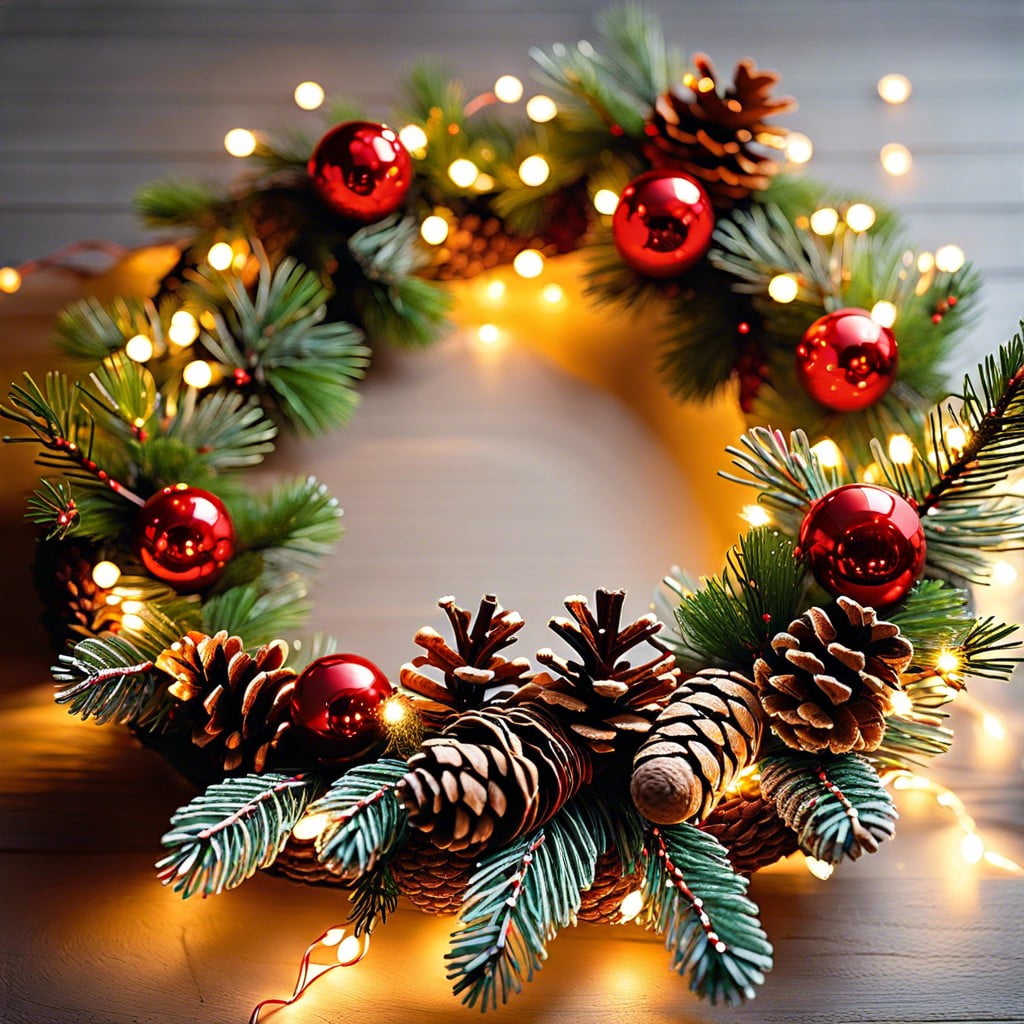 pinecone wreaths with fairy lights