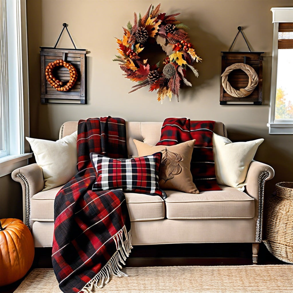 plaid throw blankets and pillows