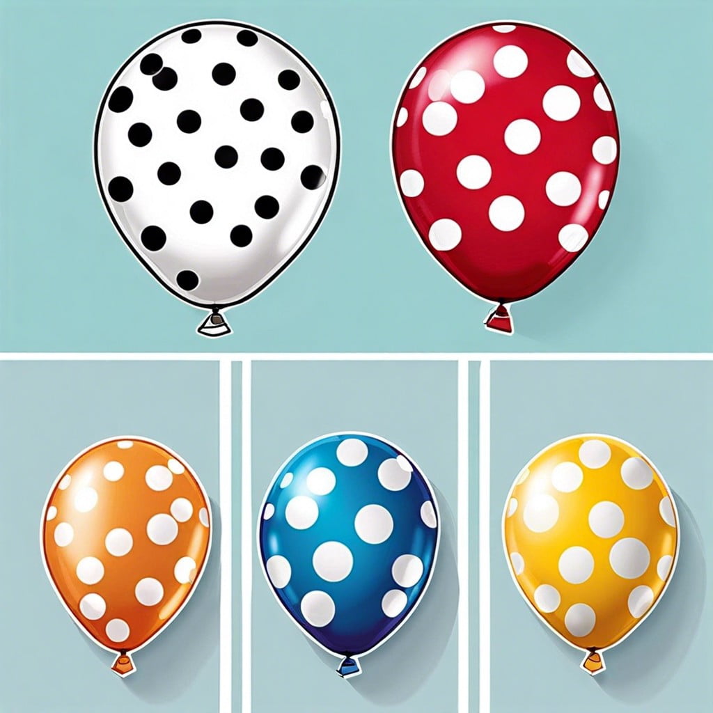 polka dot balloons stick circular labels on balloons to create a polka dot effect