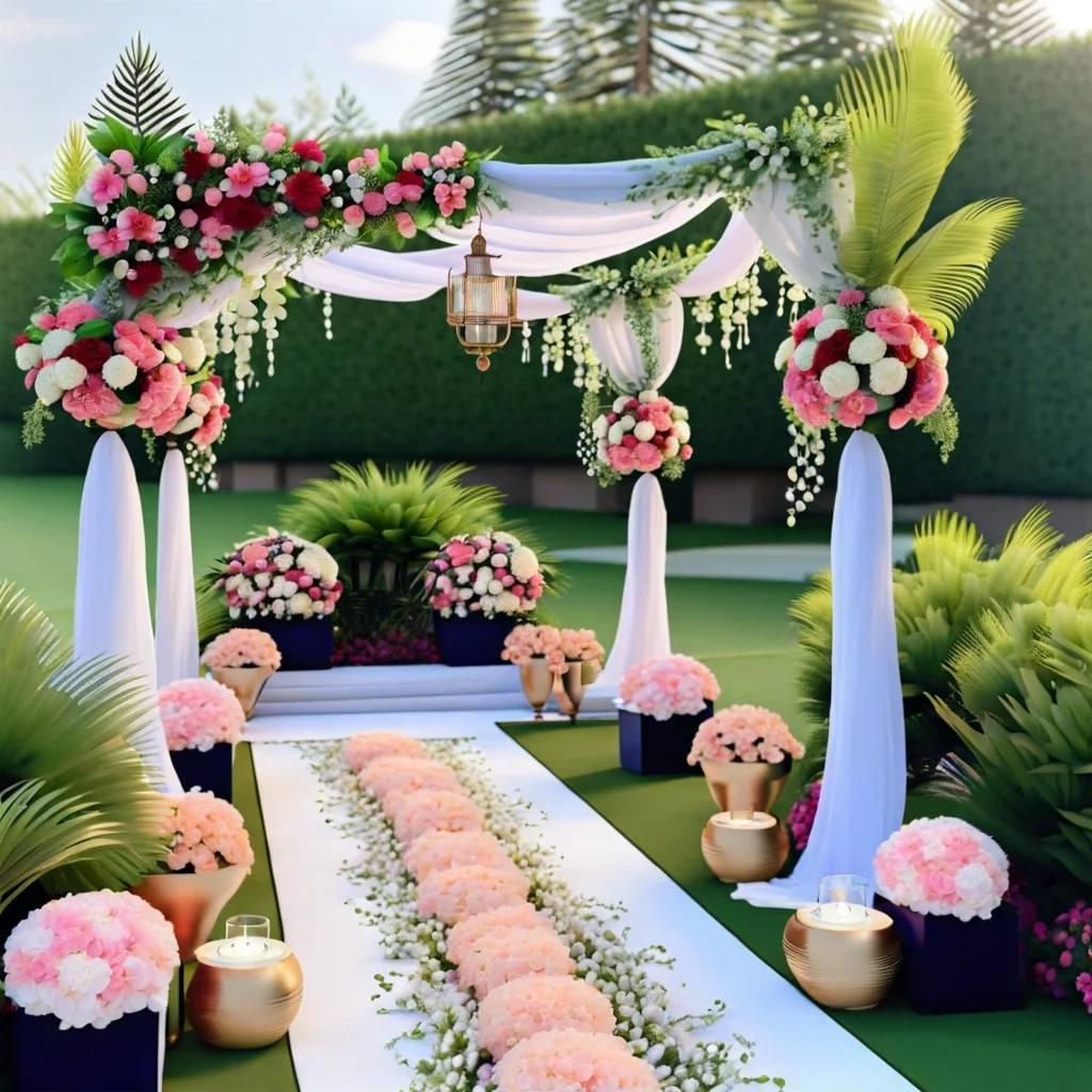 potted plants lining the aisle