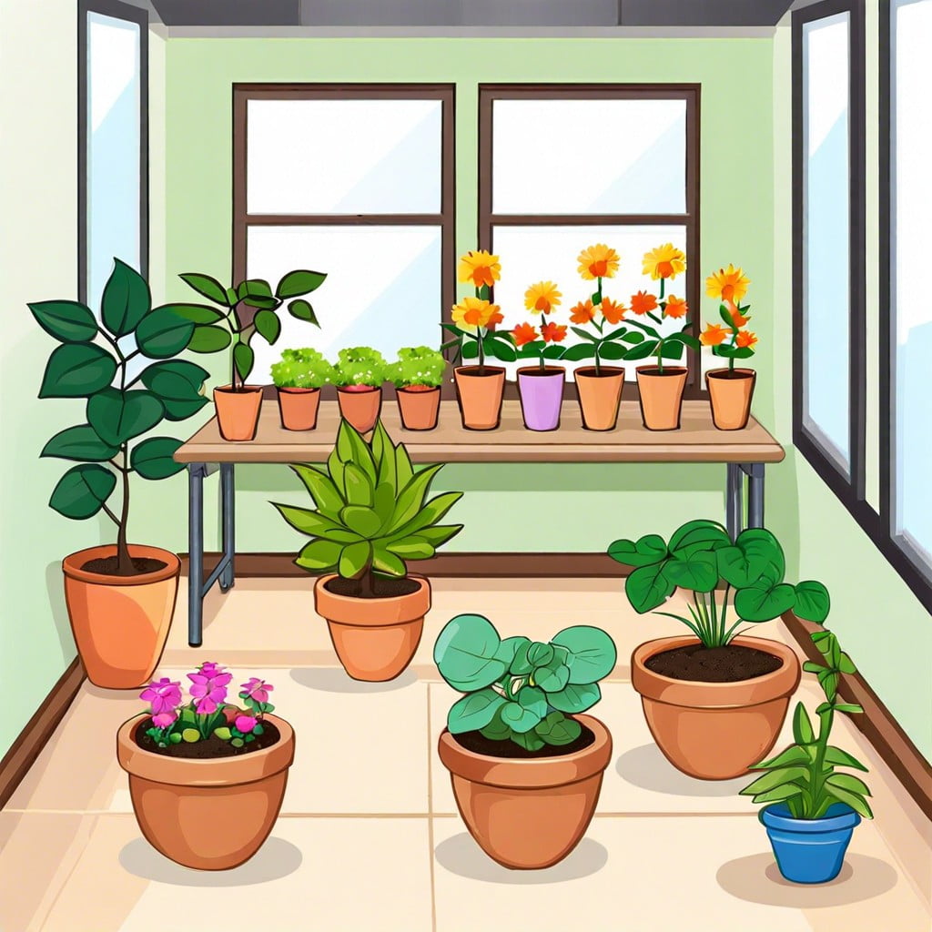 potted plants or a small classroom garden