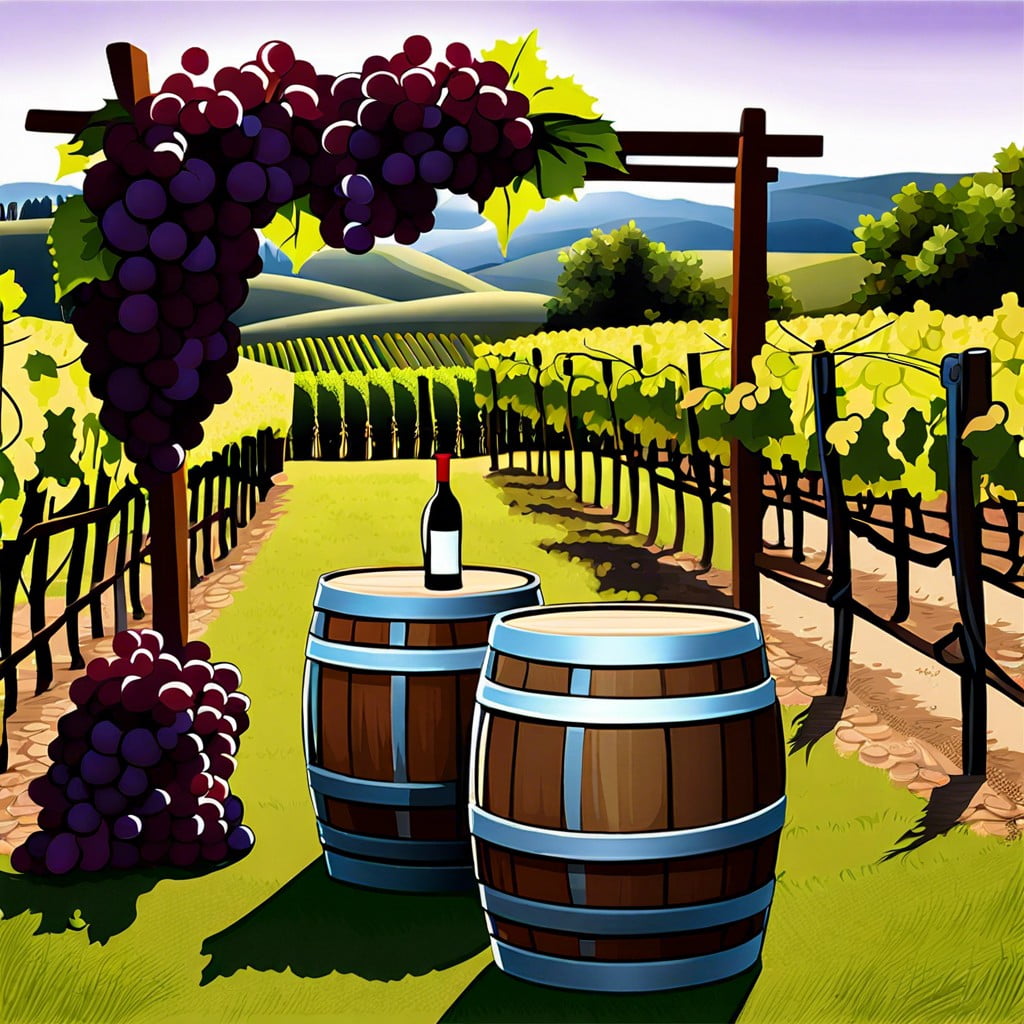private vineyard setting with wine barrels and grapevines