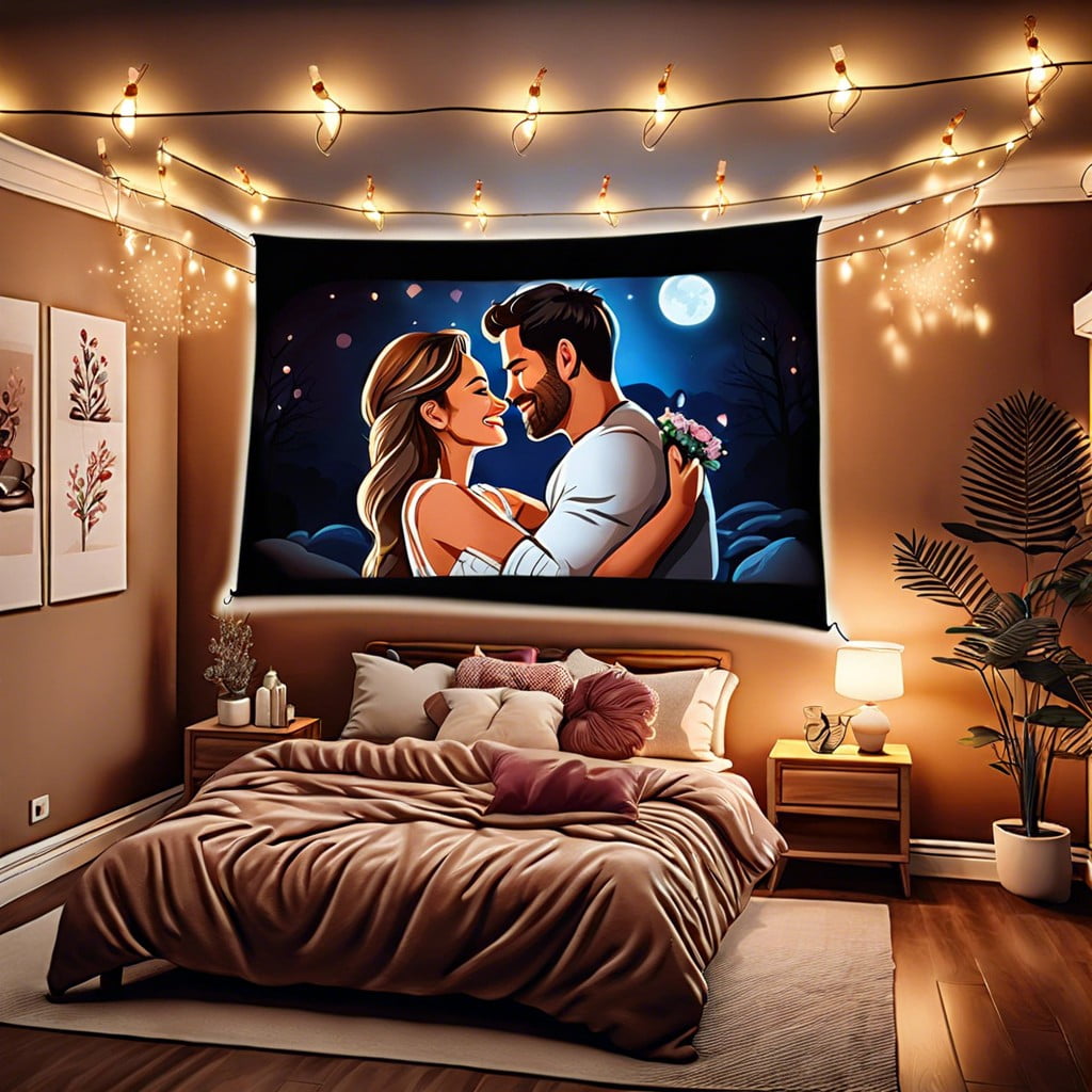 projection of romantic movie scenes on a wall