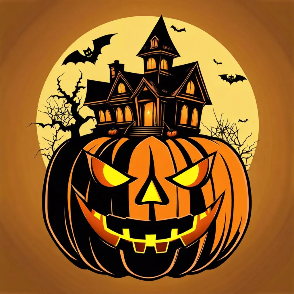 pumpkin with carved haunted house
