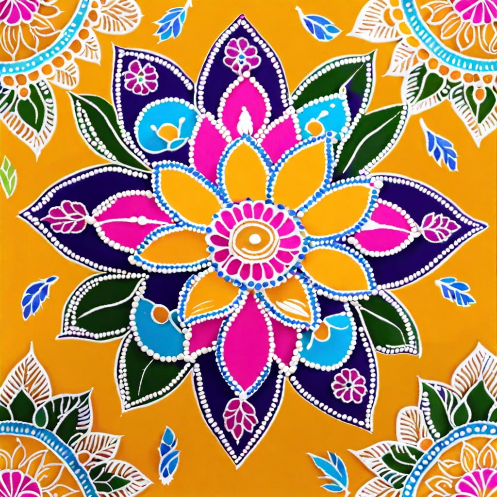 rangoli designs using colored rice and turmeric