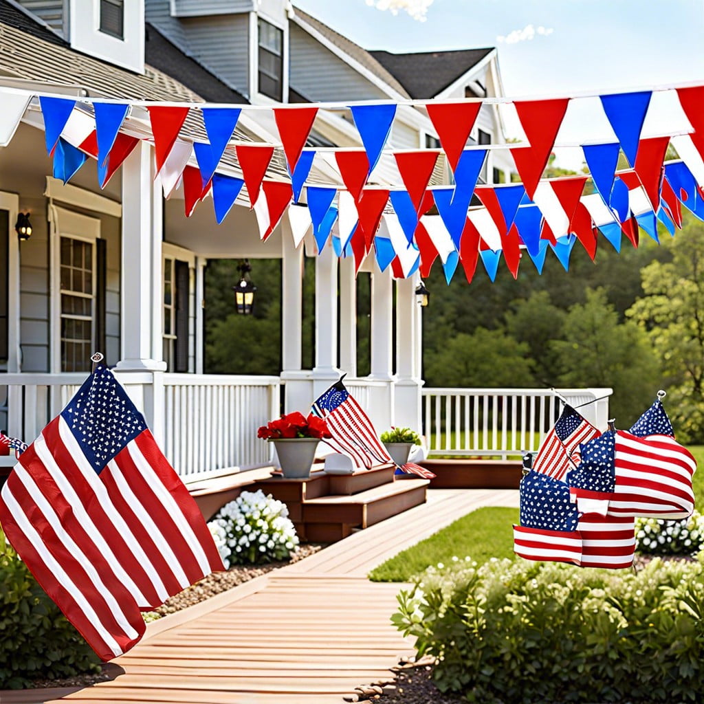 red white and blue bunting for railings