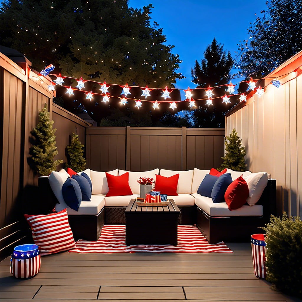 red white and blue fairy lights
