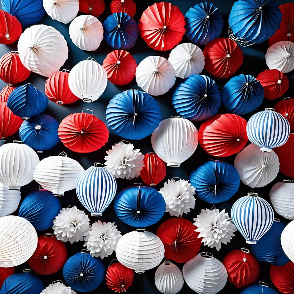 red white and blue paper lanterns