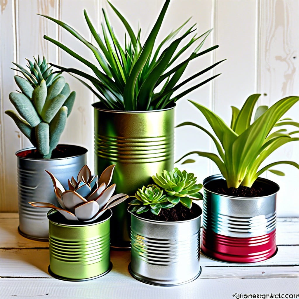 repurposed tin can planters
