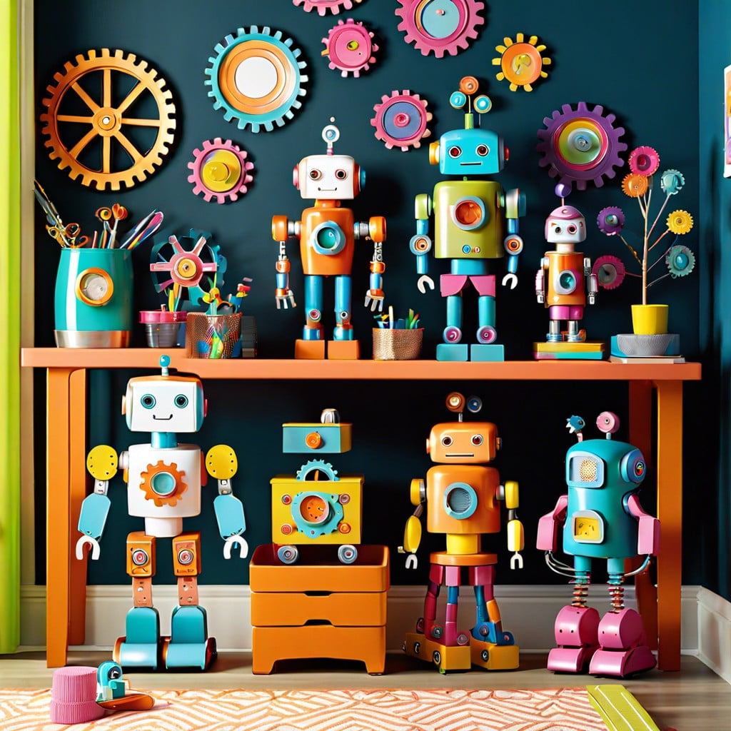 robot workshop cute robots gears and metallic accents