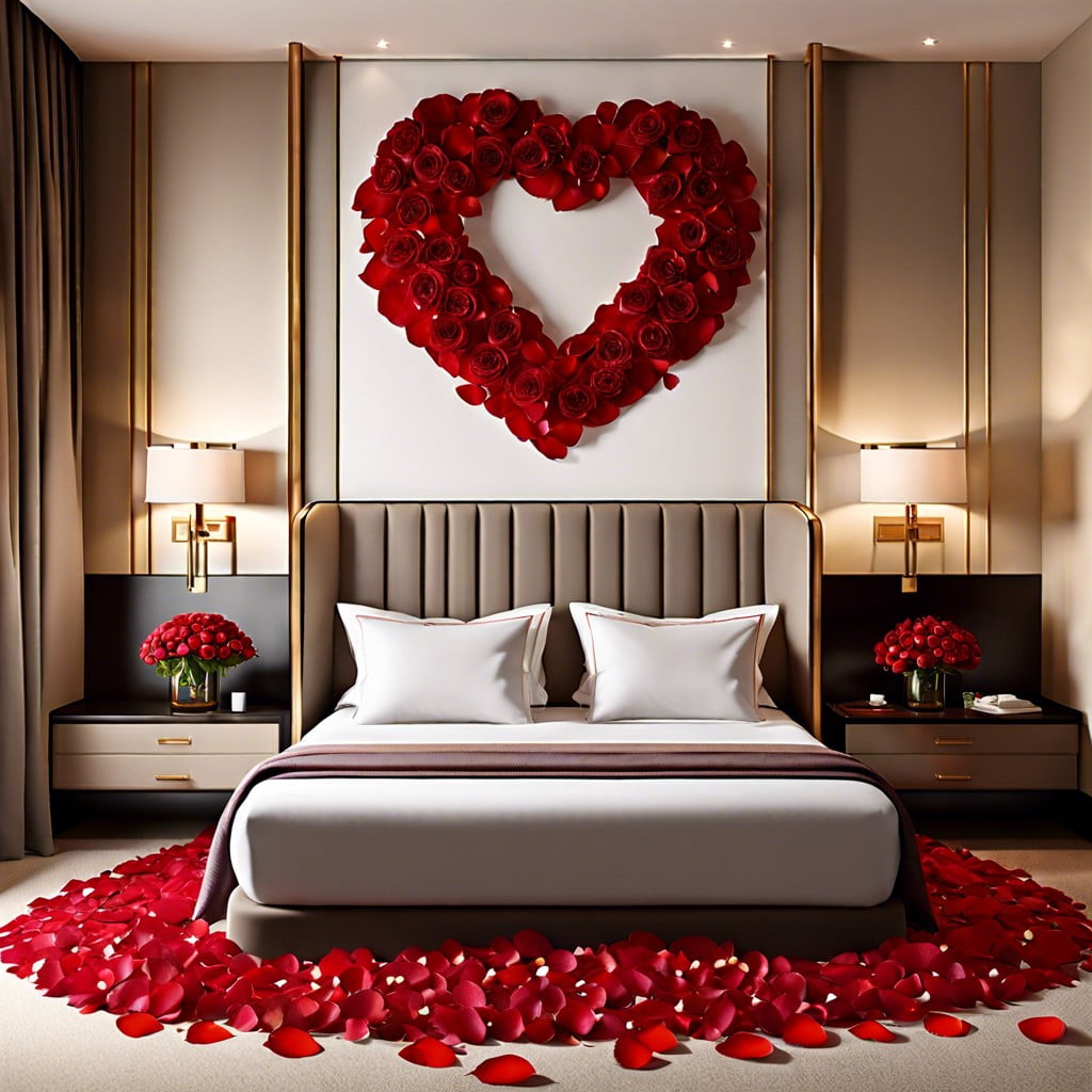 rose petals on bed