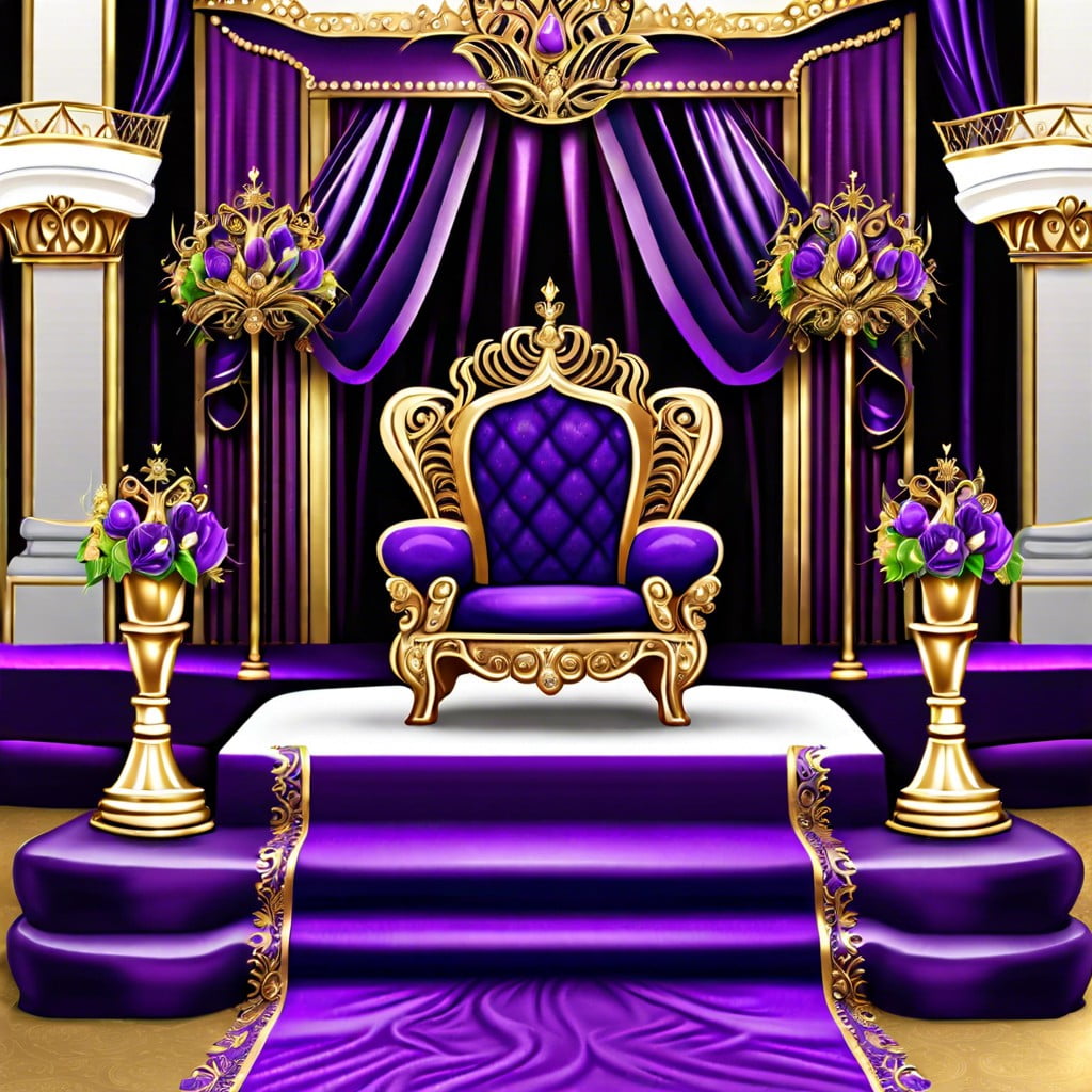 royal gala with gold thrones and regal purple linens