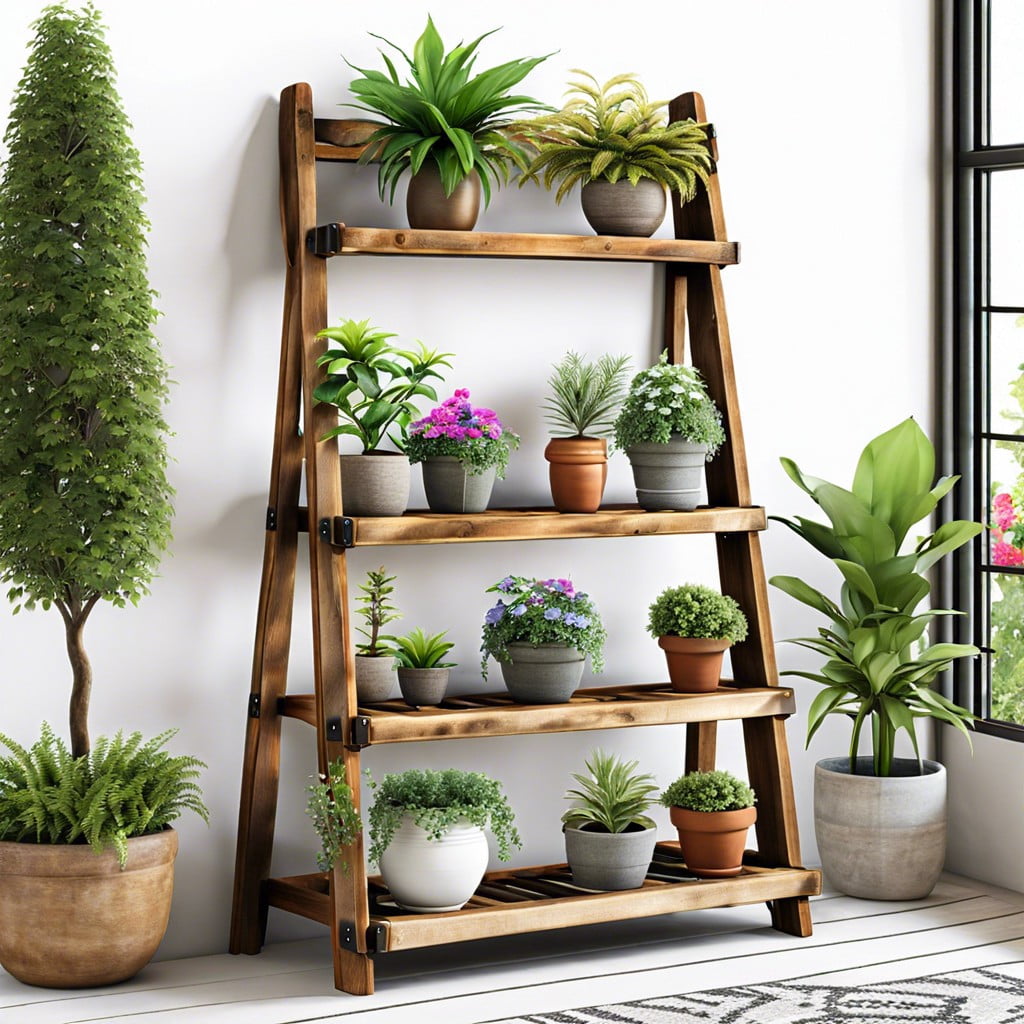 rustic ladder shelf for plants