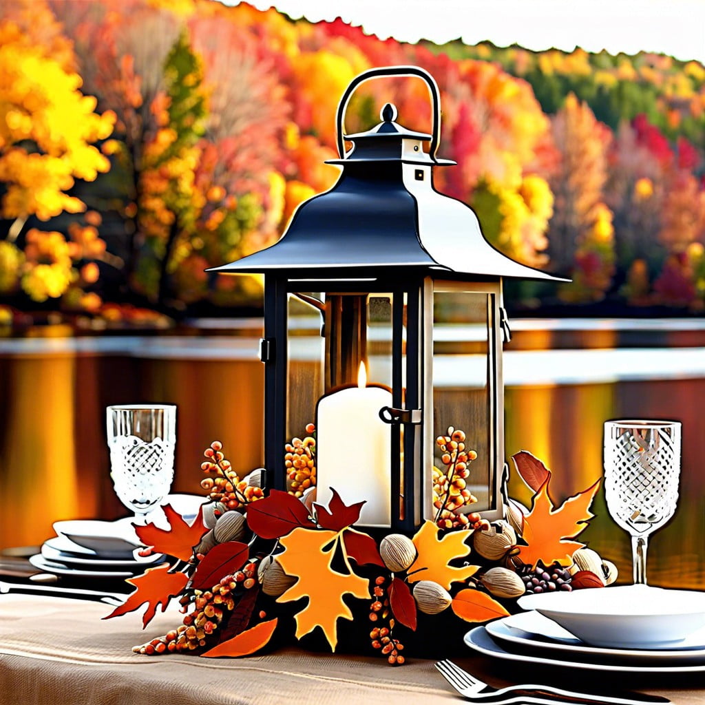 rustic lantern with autumn foliage