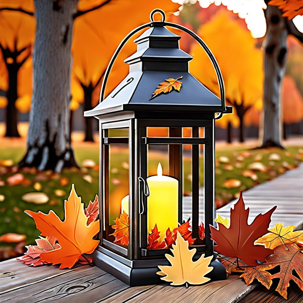 rustic lanterns with fall leaves