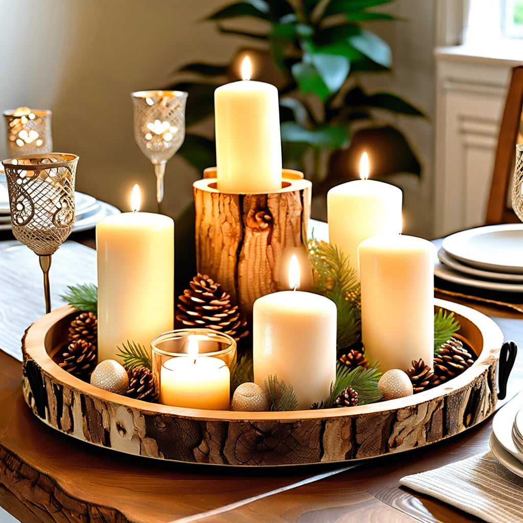 rustic wooden trays with candles