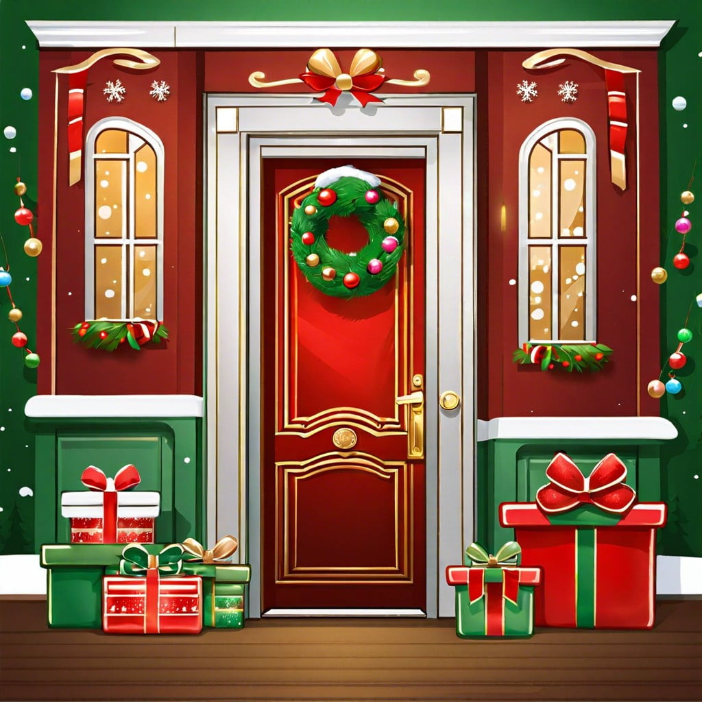 santas sleigh decorate the door as santas sleigh complete with reindeer and presents