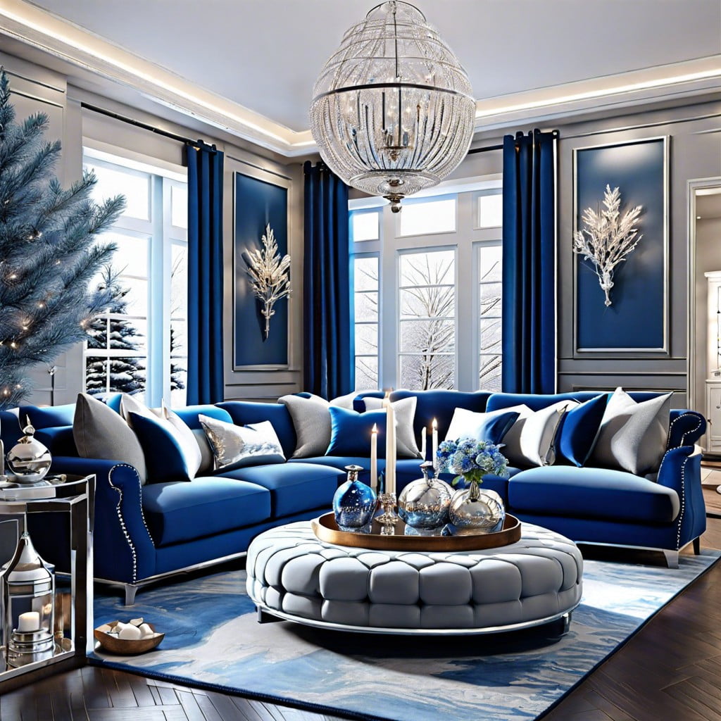 silver and blue color scheme decor