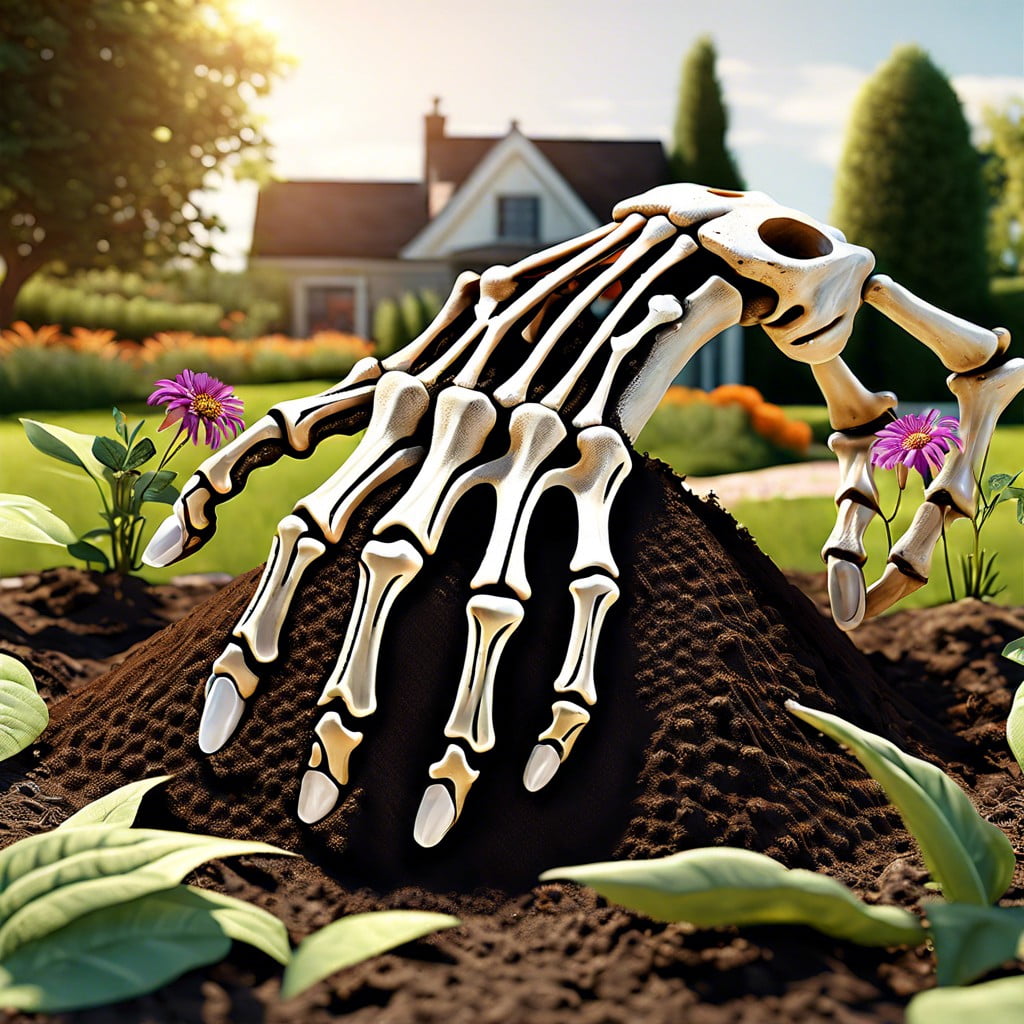 skeleton hands in the garden
