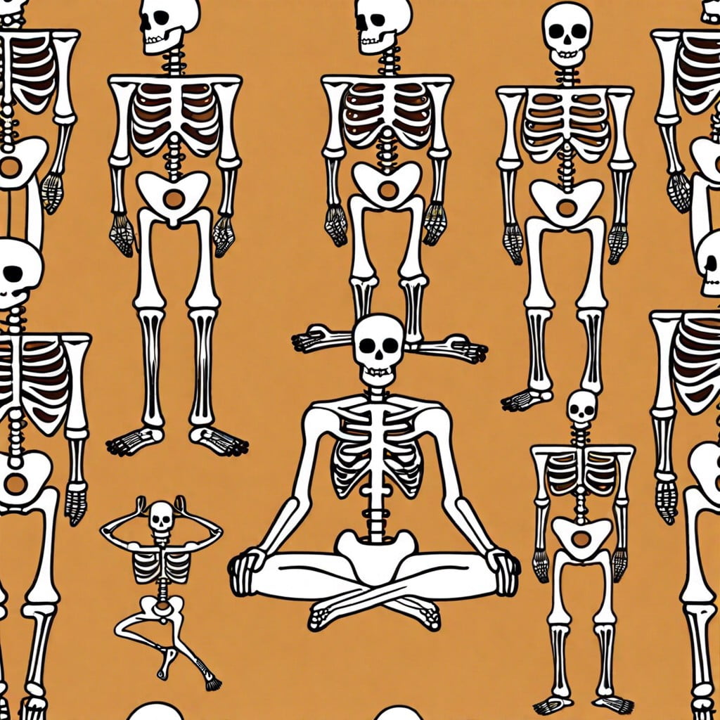 skeleton yoga class in various poses