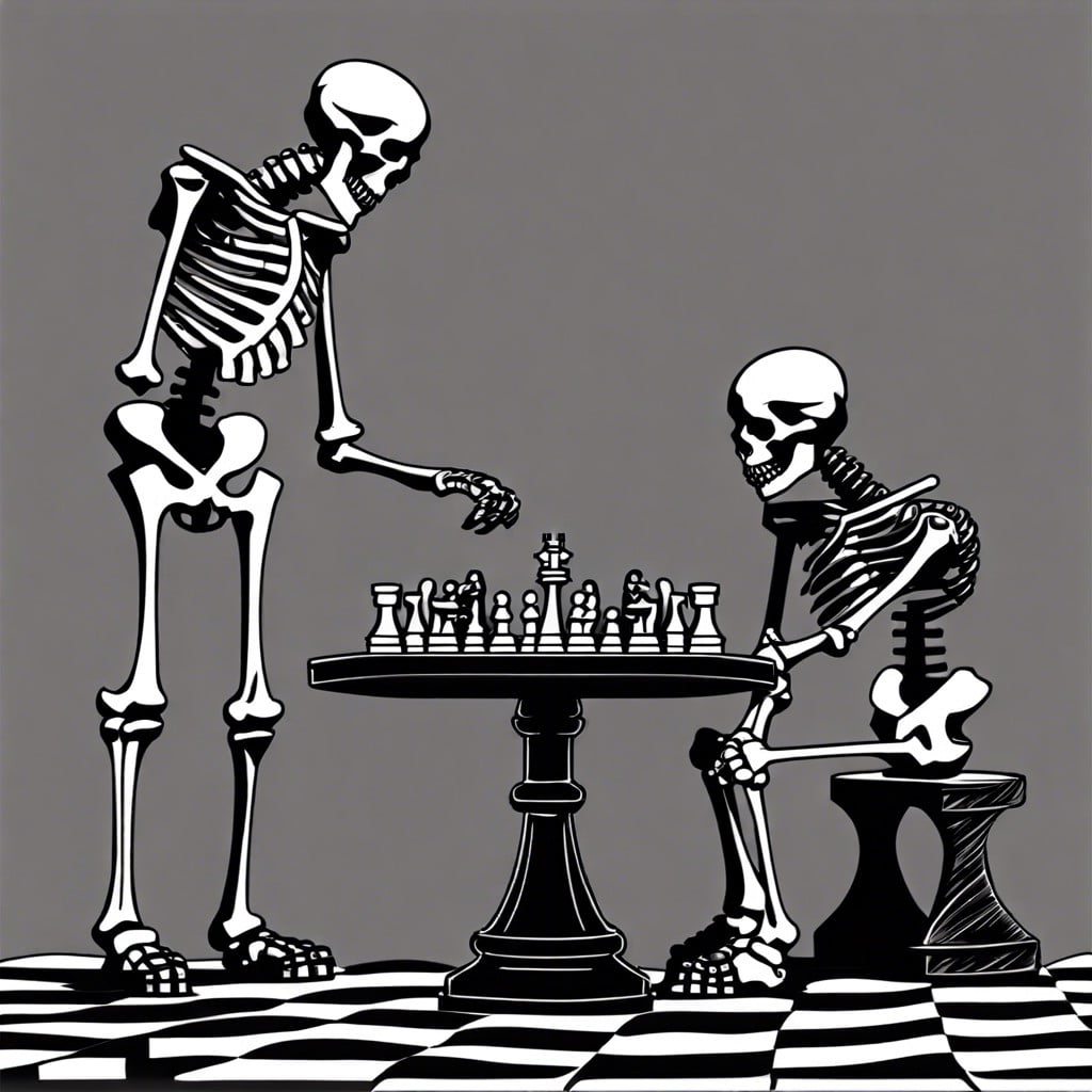 skeletons playing a game of chess