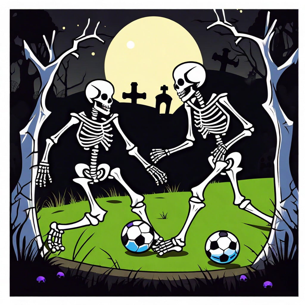 skeletons playing a game of soccer or football