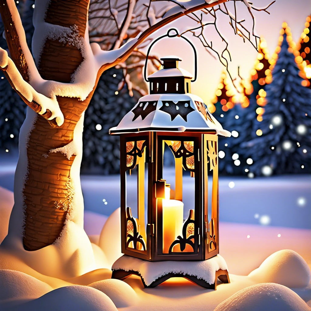 snow dusted lanterns