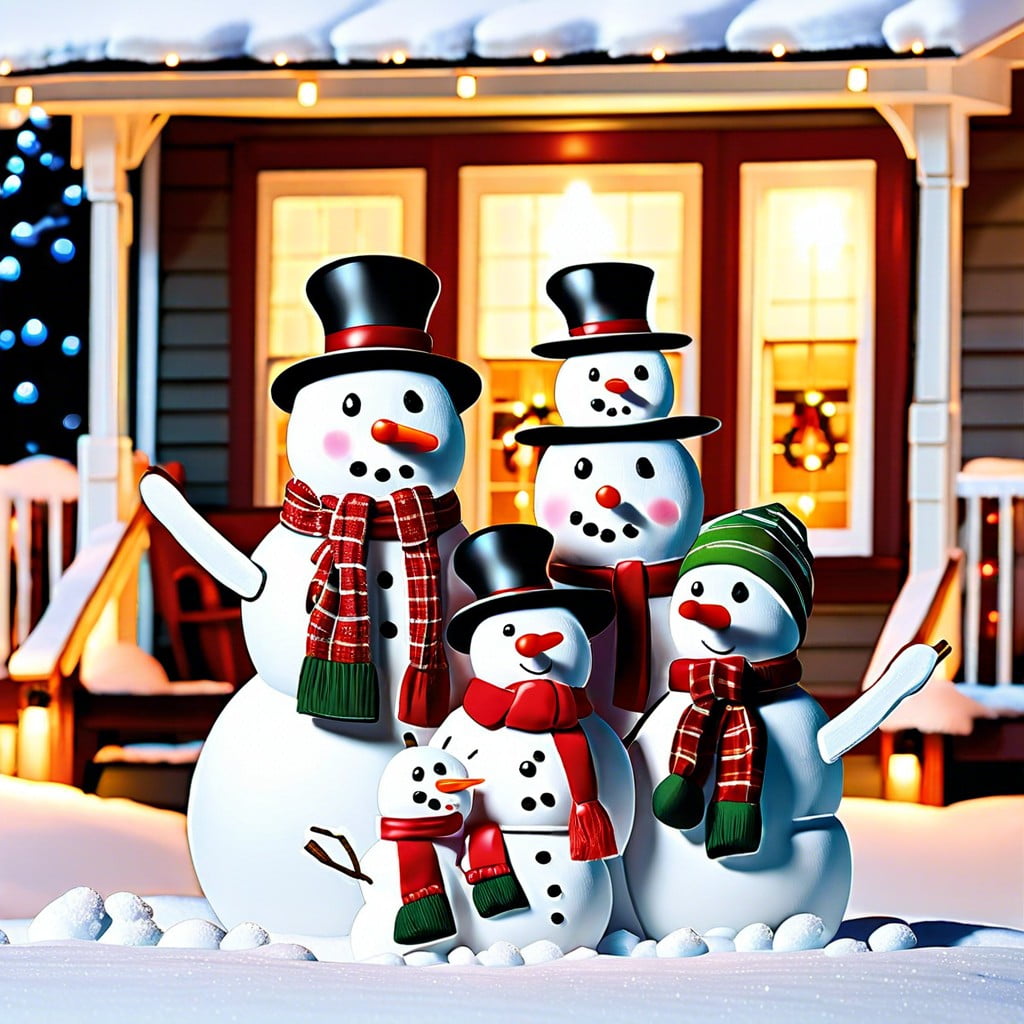 snowman family with accessories