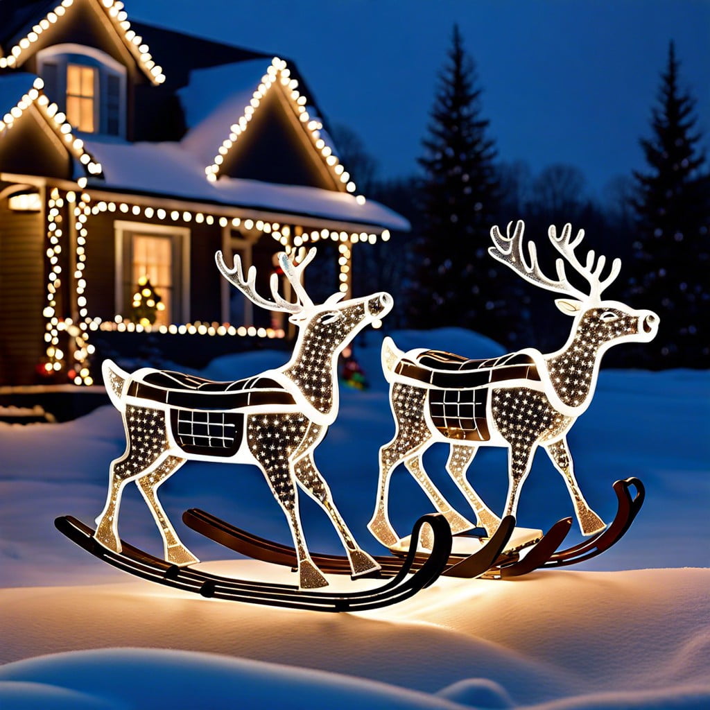 solar powered sleigh and reindeer silhouette
