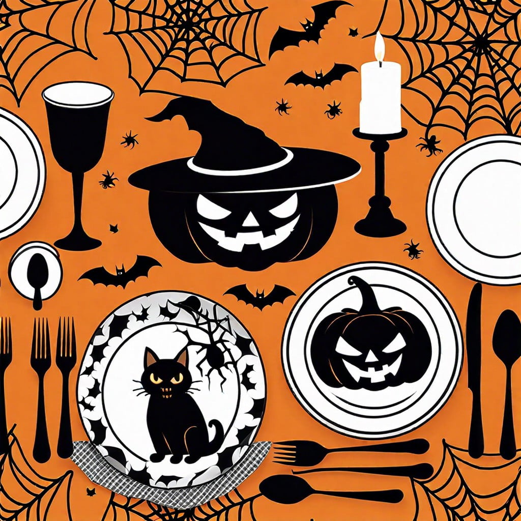 spooky themed tablecloths and dishware