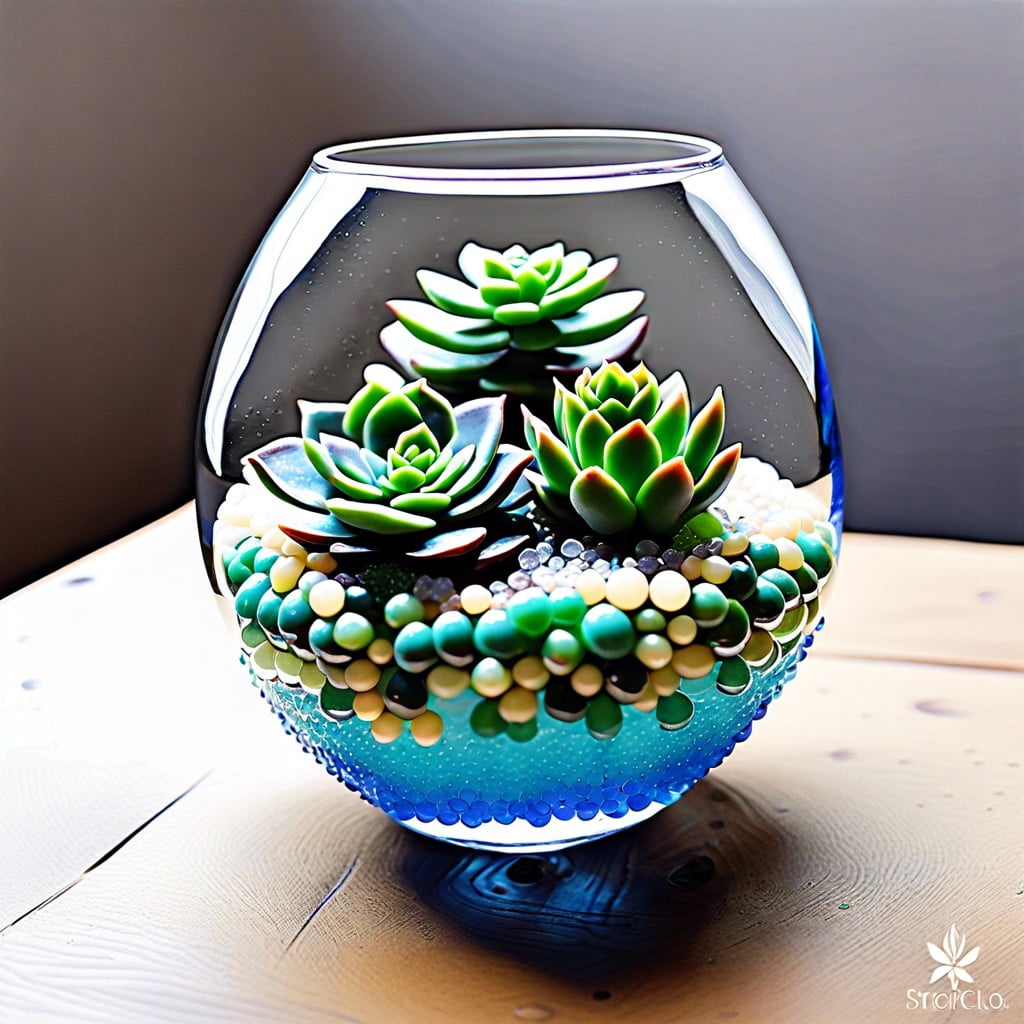 succulents planted in water beads