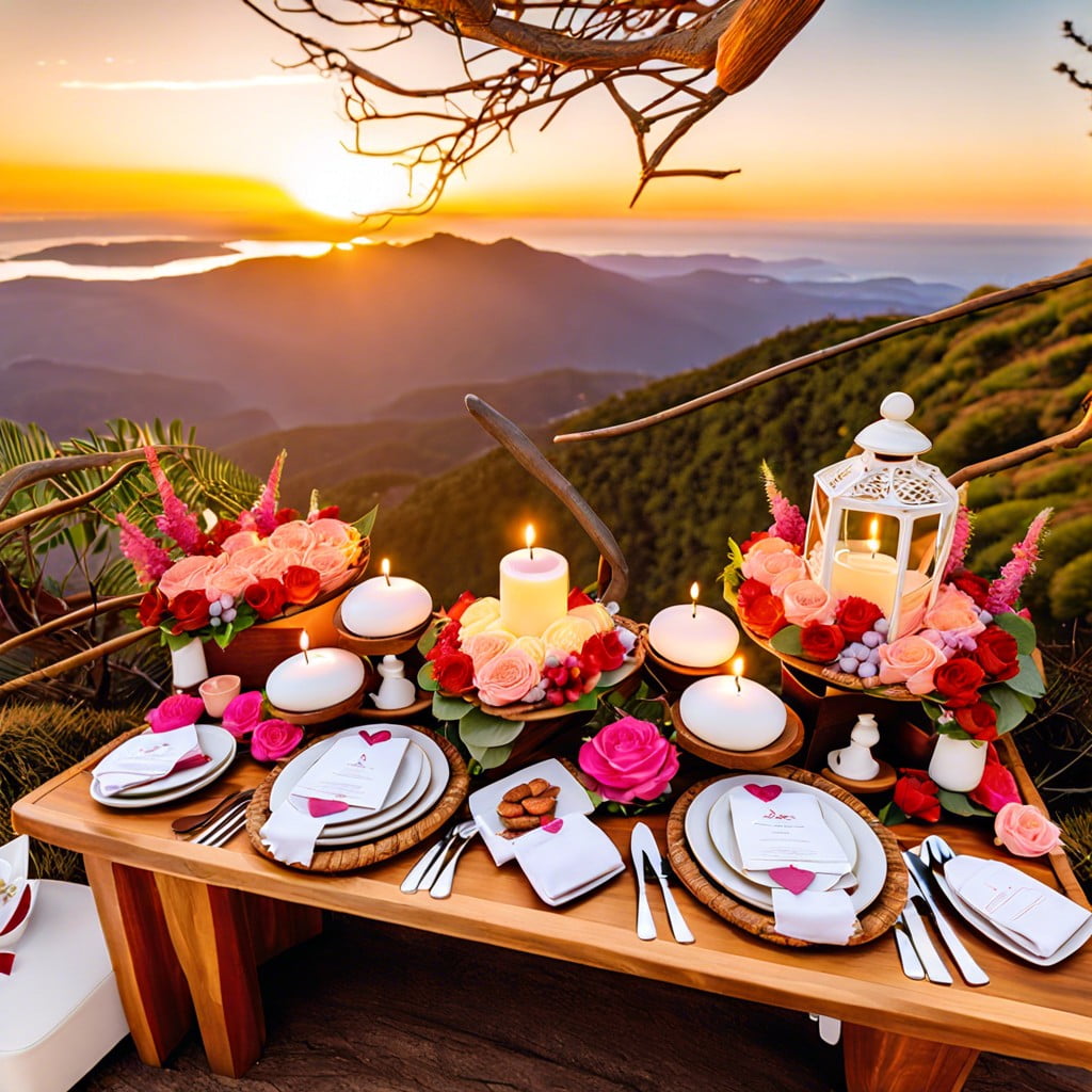 sunrise proposal with a breakfast buffet on a mountain