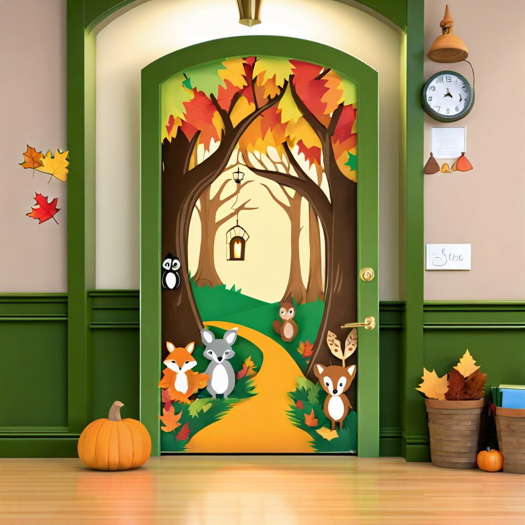 the enchanted forest include woodland creatures and trees turning colors