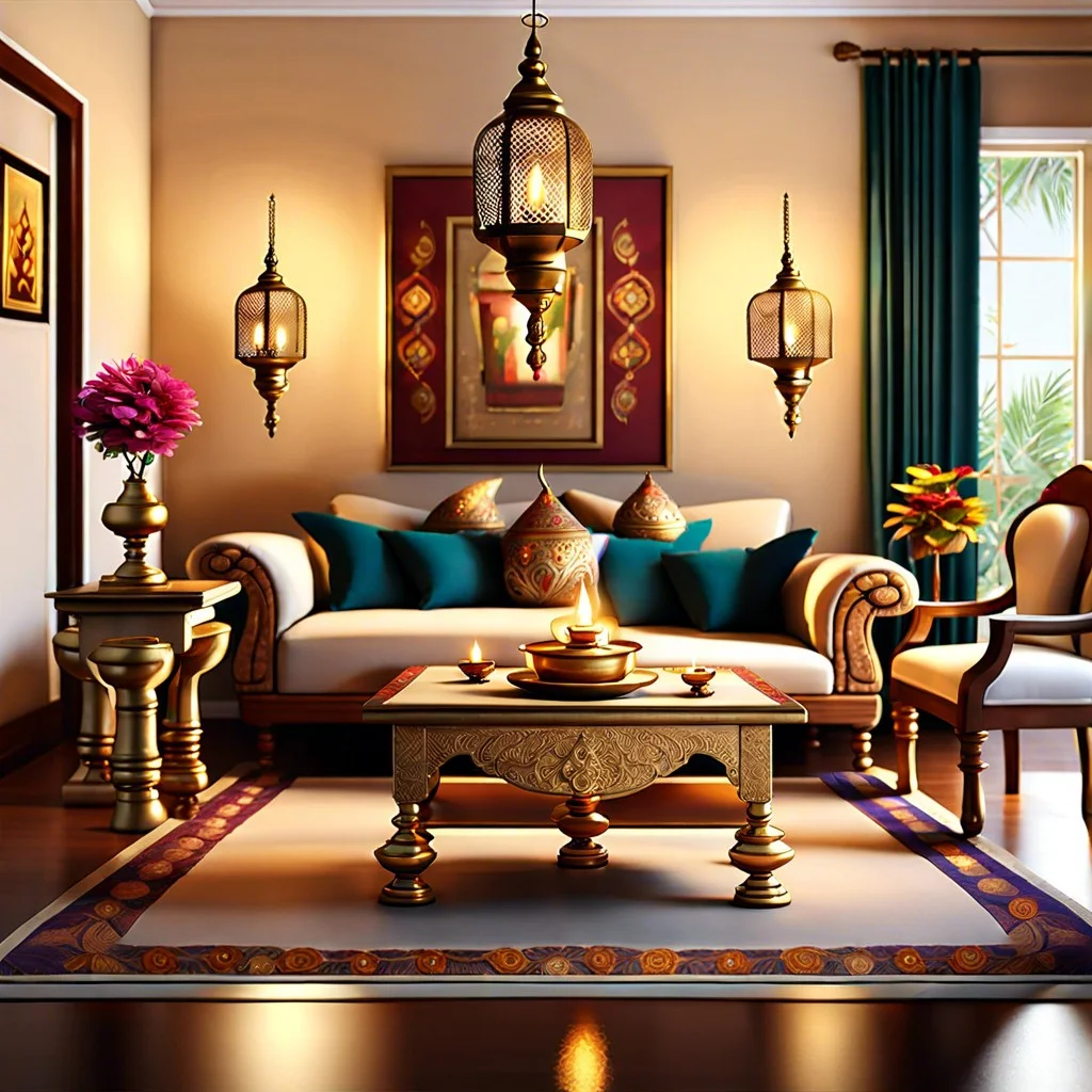 traditional brass oil lamps on side tables
