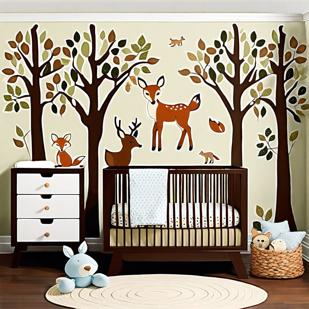 tranquil woodland deer foxes and forest motif